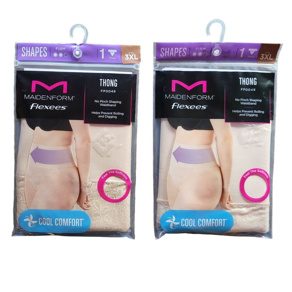 Maidenform Flexees Thong Underwear 3XL Womens Plus Size‎ Shaping No Pinch 2 Pair